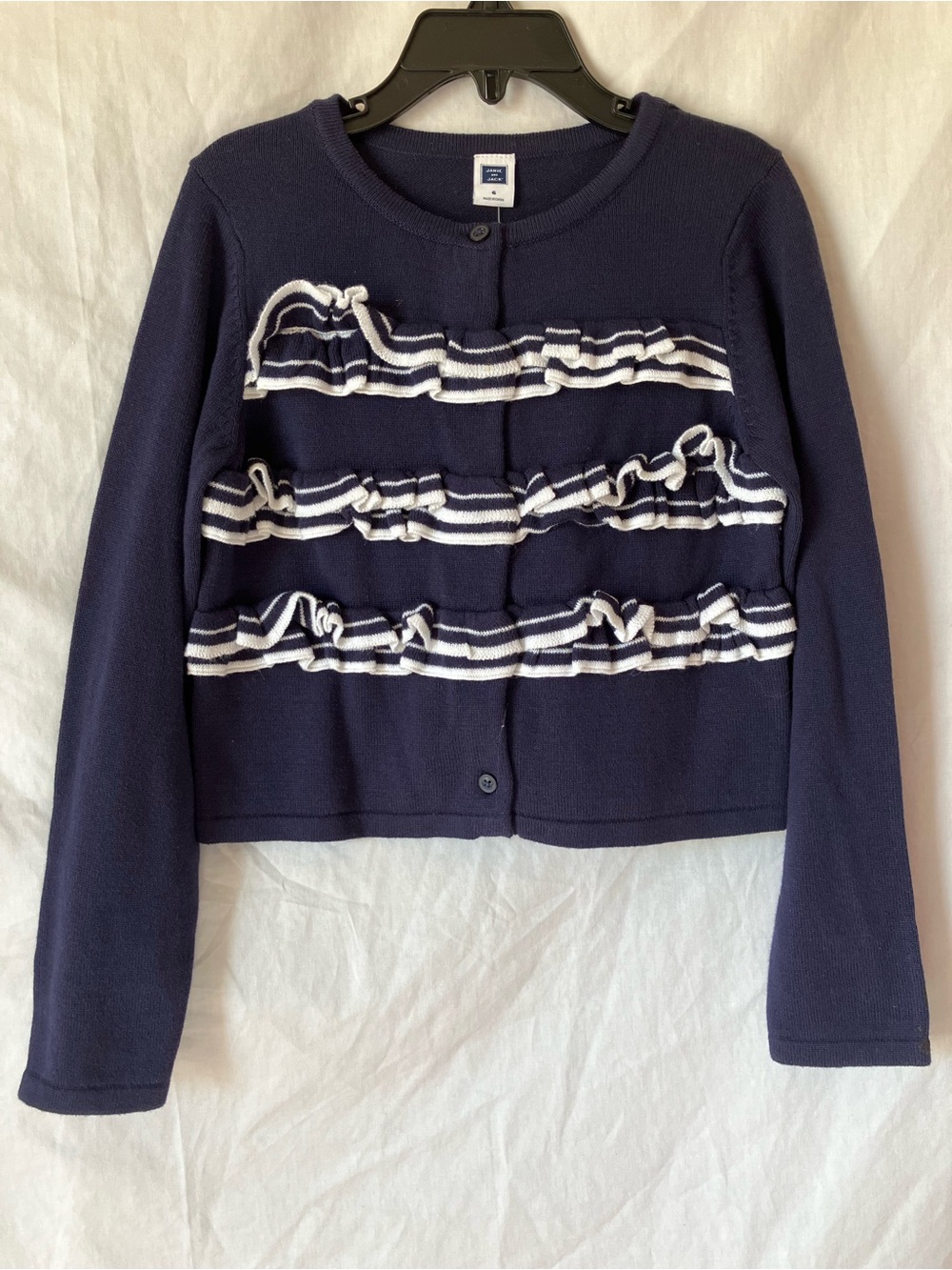 NWT Janie and Jack Navy Blue Striped Ruffle Cardigan Size 6